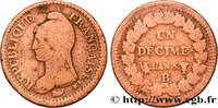FRANCE Un décime Dupré, grand module, refrappage du 2 d DIRECTOIRE Rouen 1797 (32mm, 18,53g, 6h) -