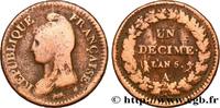 FRANCE Un décime Dupré, grand module, refrappage du 2 d DIRECTOIRE Paris 1797 (32mm, 18,72g, 6h) -