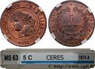 FRANCE 5 centimes Cérès III REPUBLIC Paris 1874 (25mm, 5,04g, 6h) -