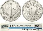 FRANCE 1 franc Francisque, lourde FRENCH STATE Paris 1942 (23,02mm, 1,65g, 6h) -