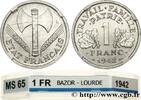 FRANCE 1 franc Francisque, lourde FRENCH STATE Paris 1942 (23,02mm, 1,59g, 6h) -