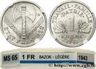 FRANCE 1 franc Francisque, légère FRENCH STATE 1943 (23mm, 1,3g, 6h) -