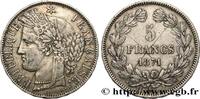 FRANCE 5 francs Cérès, sans légende GOUVERNEMENT DE LA DÉFENSE NATIONALE Bordeaux 1871 (37mm, 24,98g, 6h) -