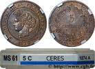 FRANCE 5 centimes Cérès III REPUBLIC Paris 1874 (25mm, 5,05g, 6h) -