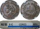 FRANCE 5 centimes Cérès III REPUBLIC Bordeaux 1875 (25mm, 5,08g, 6h) -