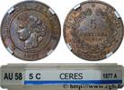 FRANCE 5 centimes Cérès III REPUBLIC Paris 1877 (25mm, 4,97g, 6h) -