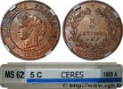 FRANCE 5 centimes Cérès III REPUBLIC Paris 1880 (25mm, 5g, 6h) -
