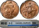 FRANCE 5 centimes Daniel-Dupuis III REPUBLIC 1904 (25mm, 4,89g, 6h) -