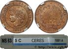FRANCE 5 centimes Cérès III REPUBLIC Paris 1881 (25mm, 5g, 6h) -