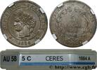 FRANCE 5 centimes Cérès III REPUBLIC Paris 1884 (25mm, 5g, 6h) -