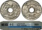 FRANCE 5 centimes Lindauer, petit module III REPUBLIC Paris 1931 (17mm, 2g, 6h) -