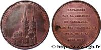 FRANCE Médaille, Restauration de la collégiale MONUMENTS Suisse, Neuchâtel 1869 (53mm, 80,47g, 12h) -