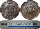 FRANCE 5 centimes Daniel-Dupuis III REPUBLIC 1913 (25mm, 5g, 6h) -