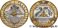 FRANCE 20 francs Mont Saint-Michel, différent dauphin V REPUBLIC Pessac 1994 (27mm, 9g, 6h) -