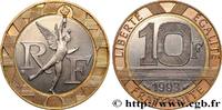 FRANCE 10 francs Génie de la Bastille, Belle Épreuve V REPUBLIC Pessac 1993 (23mm, 6,50g, 6h) -