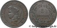 FRANCE 5 centimes Cérès III REPUBLIC Bordeaux 1877 (25mm, 5,06g, 6h) -