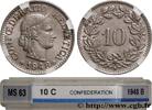 SWITZERLAND 10 Centimes (Rappen) Helvetia SWITZERLAND Berne 1948 (19,5mm, 2,96g, 12h) -
