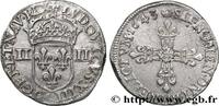 FRANCE Quart d'écu, à la croix fleurdelisée, titulature c LOUIS XIII Rennes 1643 (28,5mm, 9,55g, 11h) -