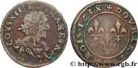 FRANCE Double tournois au grand buste viril drapé LOUIS XIII Ateliers de l’axe Loire-Rhône 1638 (20,5mm, 2,42g, 6h) -
