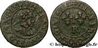 FRANCE Denier tournois au col plat, type 2 de Villeneuve LOUIS XIII Saint-André de Villeneuve-lès-Avignon 1621 (17mm, 1,55g, 6h) -