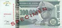 ZAIRE 100000 Nouveaux Zaïres Spécimen ZAIRE 100000 Nouveaux Zaïres Spécimen 1996 UNC- -