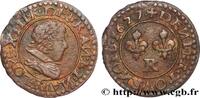 FRANCE Denier tournois, grosse tête juvénile au col plat LOUIS XIII Saint-André de Villeneuve-lès-Avignon 1627 (17mm, 1,53g, 6h) -