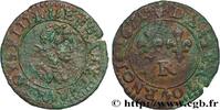 FRANCE Denier tournois au col plat, type 2 de Villeneuve LOUIS XIII Saint-André de Villeneuve-lès-Avignon 1621 (17mm, 1,55g, 6h) -