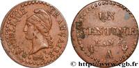 FRANCE Un centime Dupré, petit 6 CONSULATE Paris 1798 (18mm, 1,61g, 6h) -