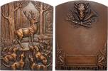 FRANCE Plaquette, Chasse à courre, Cerf aux abois SOCIÉTÉS D'AGRICULTURE, HORTICULTURE, PÊCHE ET CHASSE (1936) (72,5mm, 147,26g, 12h) -
