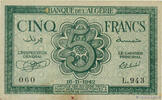 ALGERIA 5 Francs ALGERIA 5 Francs 1942 XF -