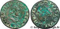 FRANCE Denier tournois au col plat, type de Villeneuve LOUIS XIII Saint-André de Villeneuve-lès-Avignon 1617 (17mm, 1,19g, 6h) -