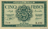 ALGERIA 5 Francs ALGERIA 5 Francs 1942 UNC- -