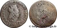 FRANCE Liard de cuivre, 2e type, surfrappé sur un sizain LOUIS XIV THE SUN KING Nîmes 1655 (22mm, 2,93g, 6h) -