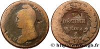FRANCE Un décime Dupré, modification du 2 décimes DIRECTOIRE Paris 1796 (31mm, 20,00g, 6h) -