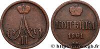 RUSSIA 1 Kopeck Alexandre II RUSSIA Varsovie 1861 (22,5mm, 4,69g, 12h) -