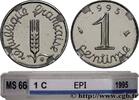 FRANCE 1 centime Épi, BU (Brillant Universel) V REPUBLIC Pessac 1995 (15mm, 1,65g, 6h) -