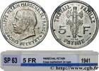 FRANCE Essai de 5 francs Pétain en maillechort, 2e projet FRENCH STATE Paris 1941 (22mm, 3,95g, 6h) -