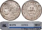 FRANCE 50 centimes Cérès, IIe République II REPUBLIC Paris 1851 (18mm, 2,49g, 6h) -