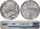 FRANCE 1 franc Louis XVIII LOUIS XVIII Paris 1822 (23,15mm, 4,91g, 6h) -