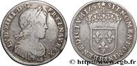 FRANCE Quart d'écu, portait à la mèche longue LOUIS XIV THE SUN KING Rouen 1653 (27mm, 6,66g, 6h) -