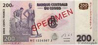 CONGO, DEMOCRATIC REPUBLIC 200 Francs Spécimen CONGO, DEMOCRATIC REPUBLIC 200 Francs Spécimen 2013 AU -