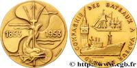 FRANCE Médaille, Centenaire de la compagnie des bateaux à MER ET MARINE : PAQUEBOTS, NAVIRES, BATEAUX 1953 (59mm, 93,90g, 12h) -
