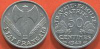 Moderne Französische Münzen 50 CENTIMES ETAT FRANCAIS TYPE BAZOR ANNÉE 1943 B ETAT TTB / N° CATALOGUE : GAD425 -