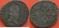 Französische Königliche Münzen FRANC HENRI III 1574-1589 QUART DE AU COL PLAT OU GAUFRE 1587 H ATELIER LA ROCHELLE MÉTAL ARGENT POIDS 3.39g ETAT TTB / N° CATALOGU -