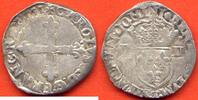 Französische Königliche Münzen QUART D’ÉCU CHARLES X 1589-1590 A LA CROIX FLEURDELISÉE ANNÉE 1591 T ATELIER NANTES MÉTAL ARGENT ETAT TB / N° CATALOGUE : GAD521 -