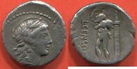 DENIER  Antike Münzen RÉPUBLIQUE ROMAINE FAMILLE MARCIA L. CENSORINUS   EN ARGENT A/ TÊTE LAURÉE D APOLLON A DROITE R/ L.CENSOR DEVANT LE SATYRE ...