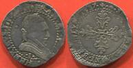 Französische Königliche Münzen DEMI-FRANC EN ARGENT HENRI III 1574-1589 AU COL PLAT A/ HENRICVS III DG FRAN ET REX BUSTE A DROITE DU ROI , LAURE ET CUIRASSE, AVEC COL PLAT ATELIE -