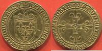 Französische Königliche Münzen 1498 ÉCU D'OR AU CHARLES VIII 1483- SOLEIL, 1e ÉMISSION MODIFIÉE AVEC LIS INITIAUX, 1e TYPE (1494-1498) POINT 6e ET TOUR ATELIER TOURS A/ KAROLV -
