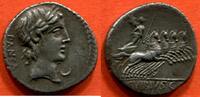 Antike Münzen DENIER RÉPUBLIQUE ROMAINE FAMILLE VIBIA 43 AV J-C EN ARGENT A/PANSA TÊTE LAURÉE D'APOLLON A DROITE, DEVANT UN SYMBOLE R/ C VIRBIVS C -