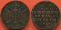 Französische Königliche Münzen 10 SOLS LOUIS XIV 1643-1715 MONNAIES OBSIDIONALES SIÈGE DE LILLE 1708 MÉTAL CUIVRE ETAT SUPERBE -